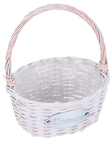 HEMOTON Geflochtener Blumenkorb Rattan Korb Obstkorb Weidenkorb mit Henkel Picknickkorb Einkaufskorb Henkelkorb Hochzeit Streukorb Blumenkinder Körbchen für Landhausstil Deko Tischdeko