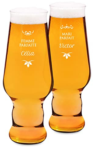 Maverton Paire de Chopes à Bière Personnalisées de 0,4 l – Verres de haute qualité pour couples - Cadeau d’anniversaire pour les amateurs de bière - Mariage