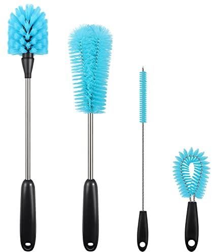 4 Stück Flaschenbürsten-Reinigungsset - 38cm Edelstahl-Langstiel-Flaschenbürsten-Reiniger für Tassen, Weingläser, Gläser, Thermosflaschen, Milchflaschen, Küchenschrubber-Reinigungsbürsten, blau