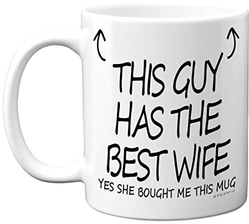 This Guy Has The Best Wife Mug - Anniversary Mug for Him, Novelty Husband Gifts, 11oz Ceramic Dishwasher Safe Coffee - Birthday, Christmas, Valentines Gifts for Him Made in UK
