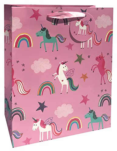Glick Luxus-Geschenktasche, Einhorn-Design für Geburtstage und andere Anlässe für Mädchen, 260 x 315 x 135 mm, Rosa