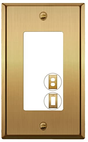 Gold Decorative Outlet Covers or Light Switch Cover Wall Plate Single Electrical Outlets Cover Metal Copper 4.50 x 2.76 Brush Polished Brass (1, 1 Gang)