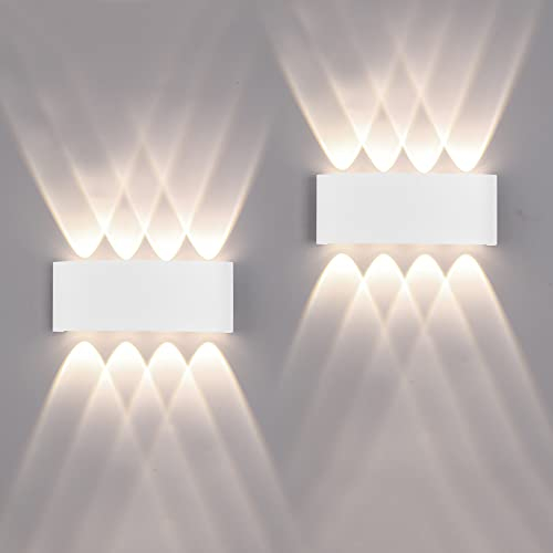 FUPE 2 Stücke Wandleuchte Aussen/Innen LED Wandlampe Außen 16W 1600LM Wandbeleuchtung Up and Downlight IP65 Wasserdichte moderne Aluminium Scheinwerfer Wandleuchten(weißes 4500K natürliches Licht)