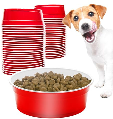 Party Dog Disposable Red Cup Style Pet Food Bowls for Cats and Dogs - Large and Small Sizes