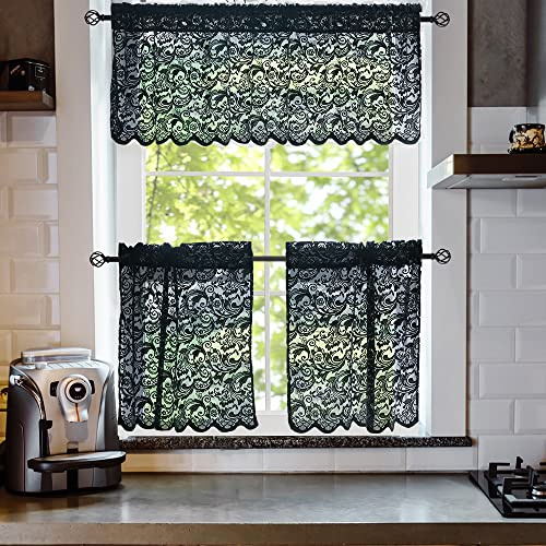 ALIGOGO Black Halloween Kitchen Curtains and Valances Set of 3, 52'' x 24''