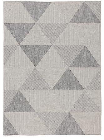 In- & Outdoor Teppich Geometrisch Silber - 80 x 150 cm – Kurzflorteppich, wetterfest & rutschfest – UV-beständig & pflegeleicht für Balkon, Terrasse & Küche