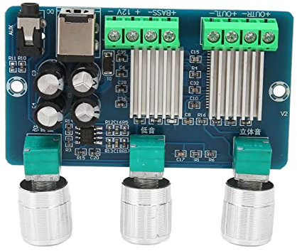 Carte D'Amplificateur de Puissance Numérique, DC 12V 2.1 Canaux 15W + 15W Carte D'Amplificateur de Puissance de Subwoofer Numérique Stéréo, Mini Amplificateur pour l'audio