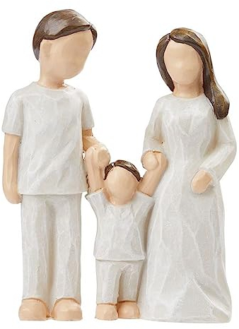 Hobbyfun Miniatur Dekofigur Familie 8,3cm - Polyresin Holzoptik Skulptur Figuren Deko Statue Geschenk Tortenfigur