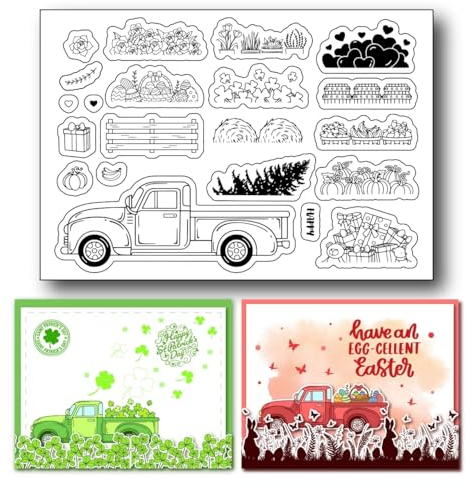 arriettycraft DIY LKW Kürbis Geschenke Blumen Klare Stempel für Kartenherstellung oder Journaling, DIY Auto Weihnachtsbaum Silikon Stempel für Scrapbooking Geschenk Tags Papier Crafting Dekoration