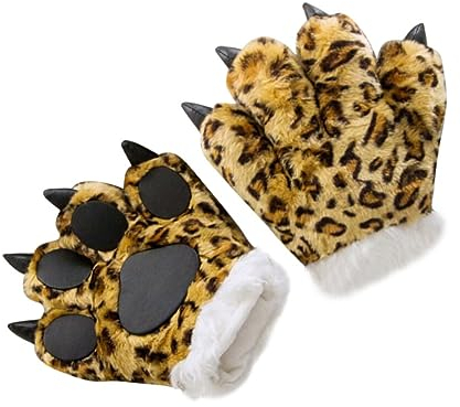 HOMSFOU Kuscheltier 1 Stück Cosplay Tierpfoten Simulation Pfoten Krallen Handschuhe Tierpfoten Hausschuhe Kostümzubehör (Leopardenmuster) Spielzeug Kinderspielzeug