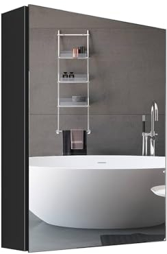 Plumbsys Armoire de Salle de Bain Noir 50x65cm Aluminium Armoire à Glace, Montage Mural