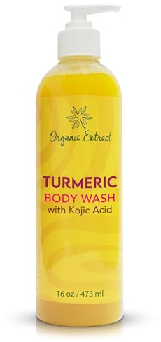 ORGANIC EXTRACT, Gel de ducha con ácido kójico de cúrcuma, 473.2 ml, gel de ducha iluminador de la piel para una hidratación suave y profunda, ayuda a eliminar las manchas oscuras, con manteca de
