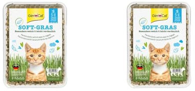 GimCat Soft-Gras, Erba per gatti tenera e ricca di vitamine con coltivazione rapida in soli 5-8 giorni, 1 vaschetta, 1 x 100 g (Confezione da 2)