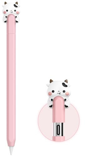 NIUTRENDZ Cute Cow Case for Apple Pencil 2nd Generation Case Silicone Protective Cover Sleeve Skin Accessories【Magnetic Charging & Double Tap】 (Pink, Apple Pencil USB-C)