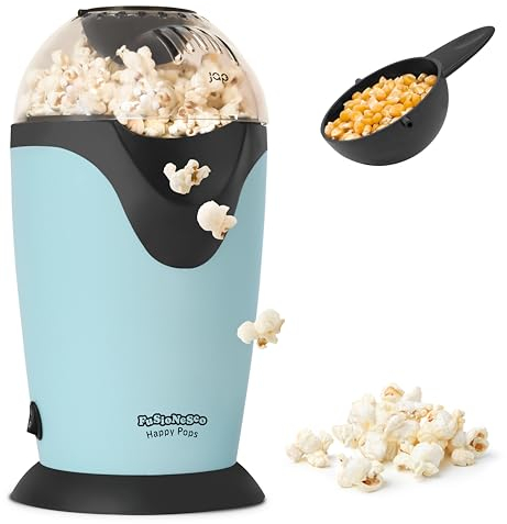 JAP Happy Pops Popcornmaschine - Retro Popcorn maker - Popcornmaschine für zuhause - 2 bis 3 Personen - Innerhalb von 3 Minuten fertig - Fettfrei - Ölfrei - Blau