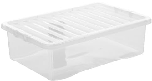 SIDSONS - 32 Litre Clear Under Bed Storage Box with Lid - Multi-Purpose Nestable & Stackable Storage Boxes - Space-Saving Transparent Clothes & Toys Organizer - Underbed Storage Solution