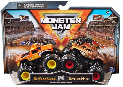 Monster Jam, Camiones Monstruo de Metal El Toro Loco Vs. Monster Mutt Oficiales, Escala 1:64, Juguetes para niños a Partir de 3 años
