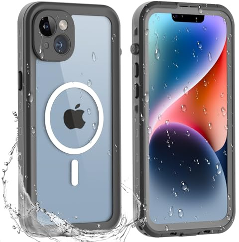 WindRen Custodia Impermeabile Compatibile con iPhone 14 Plus con MagSafe, Custodia Impermeabile IP68 con Protezione Completa a 360 Gradi per iPhone 14 Plus Nero