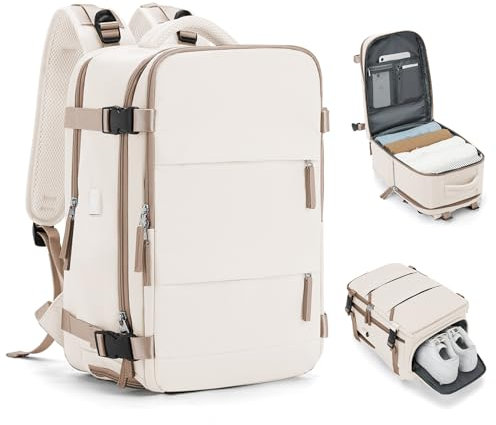 HPLQQ Mochila Viaje Cabina Avion 40x30x20 para Ryanair Mochilas para Mujer Bolsa de Cabina Equipaje de Mano Cabina Avion Mochila de Senderismo Mochila Impermeable Cabina Mochila,E12-beige Con Marrón