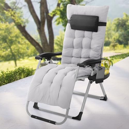 Hauki Sonnenliege klappbar, Grau, Liegestuhl mit Polster, verstellbarem Nackenkissen & Getränkehalter, Extra groß Gartenliege wetterfest, Zero Gravity Outdoor Relaxliege, Gartenstuhl mit Rückenlehne