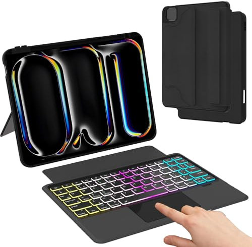 for iPad Pro 11 inch M4 2024 Detachable Keyboard Case : Precise Trackpad Magnetic Keyboard Case with Pencil Holder - 3 Zone 7 Colours Backlit Keyboard Cover for iPad Pro 11 2024 M4 | UK-Layout QWERTY