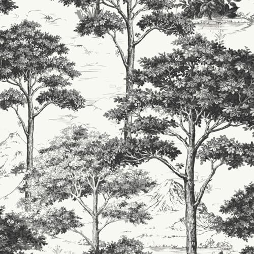 Grandeco Vliestapete Bäume Wald Motiv Floral Blätter Creme Schwarz MN3013