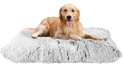 HMTOPE Hundebett, Flauschige Hundematten, Länger Plüsch Hundekissen, Waschbar, rutschfeste Unterseite, 110 cm für Mittelgroße und Grosse Hunde, Hellgrau