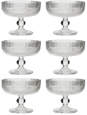 Vintage Style Dessert Bowls Bevelled Glass Bowl Set Footed Ice Cream Sundae Glasses Alfresco Dining Afternoon Tea Footed Bowl Set (6)