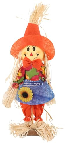 Yardwe Halloween Scarecrow Decoration - 28cm Fall Harvest Scarecrow Thanksgiving Fall Harvest Standing Decors for Autumn Halloween Garden Yard Decoration(Girl)