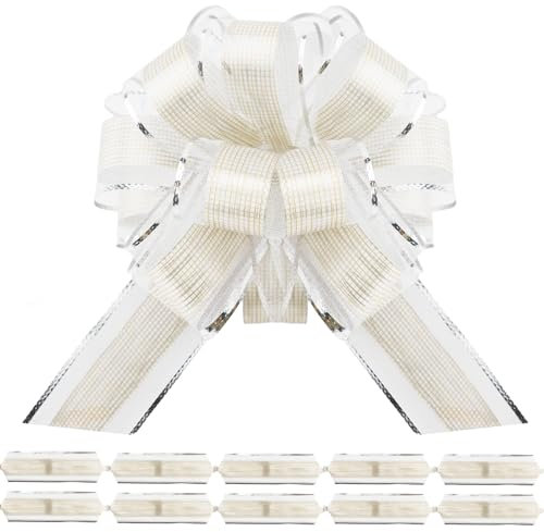 jijAcraft 12 Stück Silber Geschenkschleifen, Groß Weihnachtsschleifen Selbstklebend 16cm, Silber Weihnachts Schleifen Zubehör für Geschenkverpackungen, Weinflaschendeko, Weihnachtsdeko, Floristen