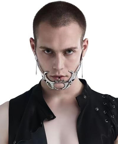 MOPZIJA masque cyberpunk ，Punk Mécanique Masque, masque futuriste，Accessoires D'Usure de Visage de Demi-Masque en Métal Irrégulier, Costume D'Halloween Cosplay Demi Masque Visage Bijoux pour