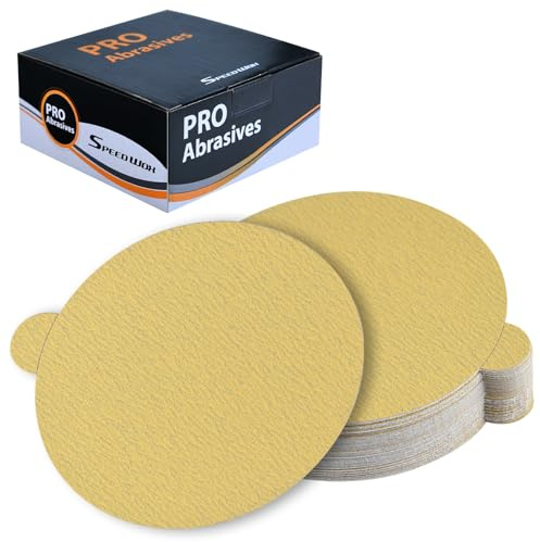 SPEEDWOX 50 Stück 15,2 cm Gold-PSA-Schleifscheiben, Körnung 120, 15,2 cm, selbstklebend, selbstklebende Rückseite, Schleifpapier für DA-Schleifer, Sand, Automobil, Autolack, Holzbearbeitung, Metall