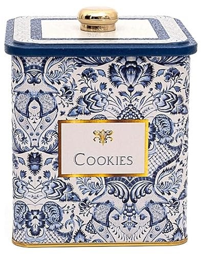 Nobel Blue Floral Pattern Design Canister Tin (Square Cookies)
