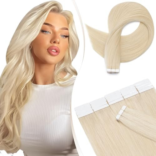 Elailite Tape Extensions Haarverlängerung - Invisible Tape Extensions Echthaar - Remy Real Human Hair - 20 PCS 30g Tape in Extensions - glatt - #60 Platinblond - 40cm