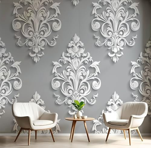 Fototapete 3D Effekt Tapete, Retro-Abstrakt Barock Blumen Tapeten Seidetapete Wandbilder, Schlafzimmer Wanddeko Wohnzimmer 350×256 CM (W×H) Tapete Wanddeko Wandbilder