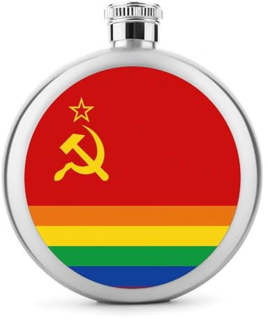 Petaca redonda de acero inoxidable con diseño de bandera de arco iris de la URSS, botella de vino de 5 onzas, a prueba de fugas