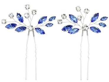 Faship Gorgeous Clear Blue Rhinestone Crystal Floral Hair Pins Accessories 2 Pcs