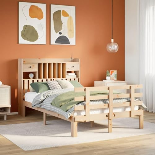 vidaXL Bookcase Bed-Bed Frame Double Pine Wood Storage with Headboard-135x190 cm-Tidy Bedroom