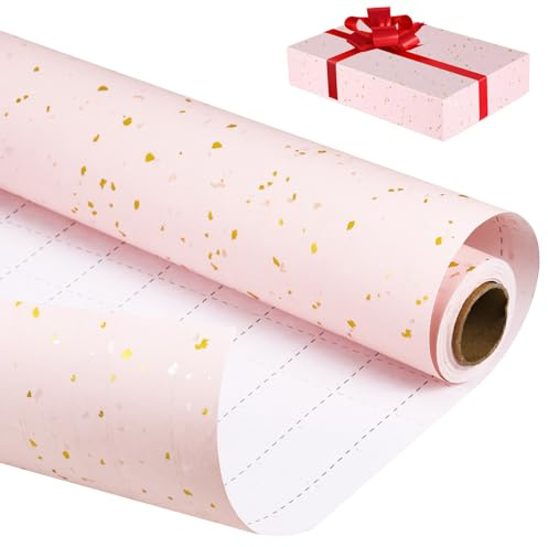 Fentar Rosa Geschenkpapier Weihnachten, 43 cm x 10 m Goldfolie Kraftpapier Rolle, Recycelt Luxus Matt Geschenkpapier für Geburtstag, Weihnachtsfeier, Hochzeit