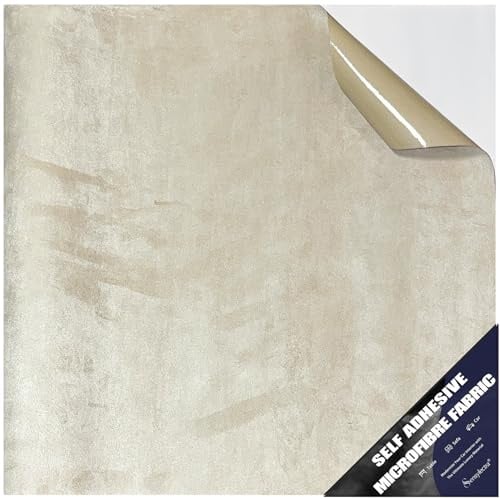 Mikrofaserstoff Selbstklebend,Stretch Dehnbar Folie,Dehnbar Stoff Velours,Selbstklebender Stoff für Cockpit,Autositz (Elfenbein, 150 * 50cm)