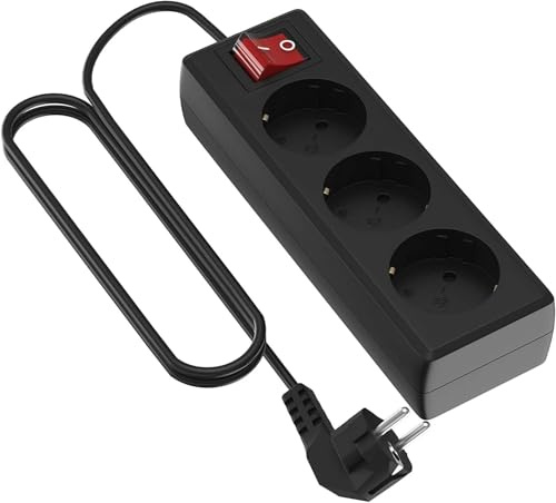 Garza - Regleta 3 Enchufes con Interruptor 3m Toma de Tierra 3680W Negro