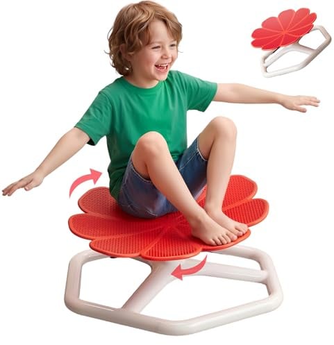 Sensorischer Drehstuhl für Kinder, Drehstuhl für Kinder mit Autismus, Fördert die Körperliche Koordination und Das Gleichgewicht, Sensorisches Spielzeug für Jungen und Mädchen mit Autismus, Rot