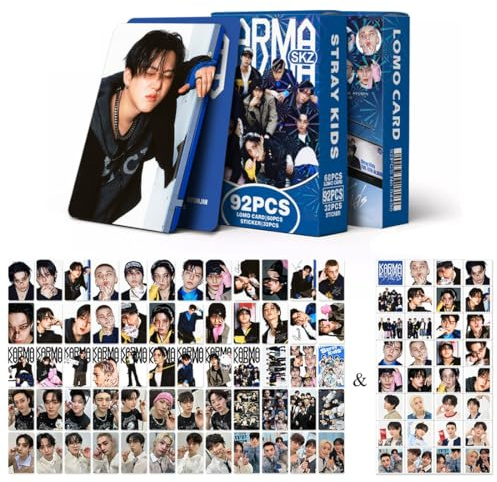 BCHMN SKZ Stray-Kiids Photocards, Kpop Merch Geschenke für STAY, KARMA (60 Lomo Karten + 32 Aufkleber, B)