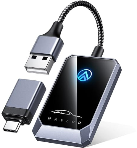 Mavlou Android Auto Wireless Adapter, Neuestes Upgrade Mini Dongle mit Glasplatte & Metallrahmen für Wired zu Wireless Konvertierung, Plug & Play, OTA Upgrade, für Android 11+ & mit Wired Android Auto