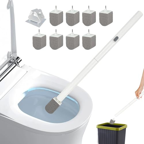 Rwotlls Pumice Stone Toilet Bowl Cleaner with 20 Ultra Long Handle, Push-Button Replaceable Head Hard Water Ring Stain Remover for Bathroom, Bathtub, Pool, Kitchen Sink Cleaning, 8 Pack (gray)