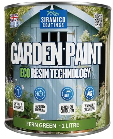 SIRAMICO COATINGS Garden Paint – 1 Litre - Eco Resin Premium One Coat Garden Paint for Garden Furniture (Fern Green)