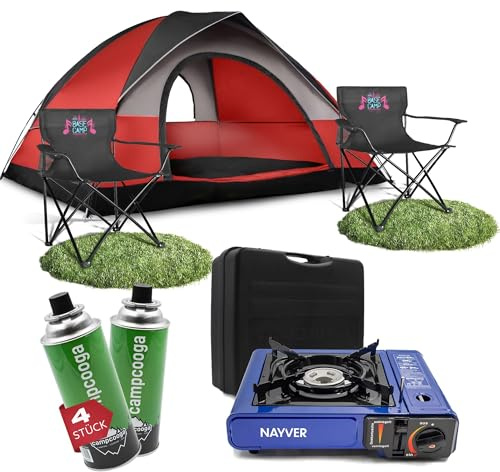 NAYVER Festival-Set Base Camp Zelt Stühle Gaskocher & Kartuschen Camping