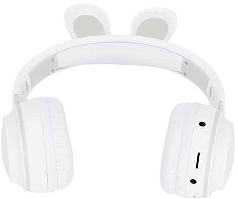 Annadue Kabelloses -Headset, Over-Ear-Bluetooth 5.0-Kopfhörer mit LED-Leuchten, Faltbare Kaninchenohr-Kopfhörer für PC, Tablet, Online-Lernen (White)