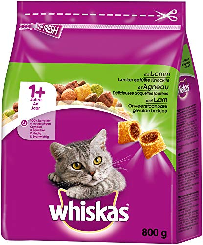 Whiskas Katzenfutter Trockenfutter Adult 1+ mit Lamm, 5 Beutel (5 x 800g)