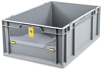 aidB Eurobox NextGen Insight Cover gelb, 600x400x220 mm, Cover niedrig, robuste Regalbox mit Entnahmeöffnung, stapelbare Kunststoffkiste, ideal für die Industrie, 1St